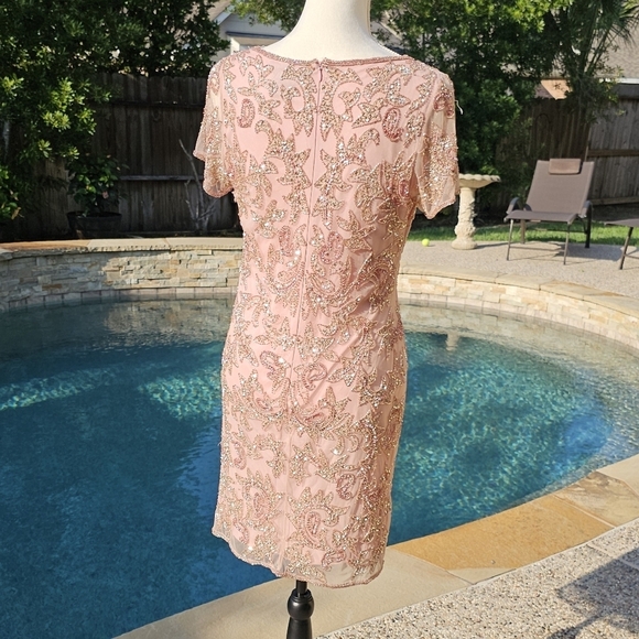 Pisarro Nights sequins beaded pink dress 6 - Picture 6 of 15